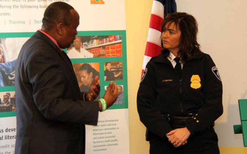 Police Chief of Minneapolis, Jeneé Harteau chats with participant