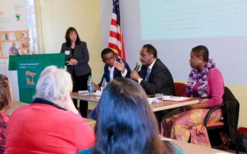 Mohamed Mohamud of the Somali American Parent Association addresses the gathering