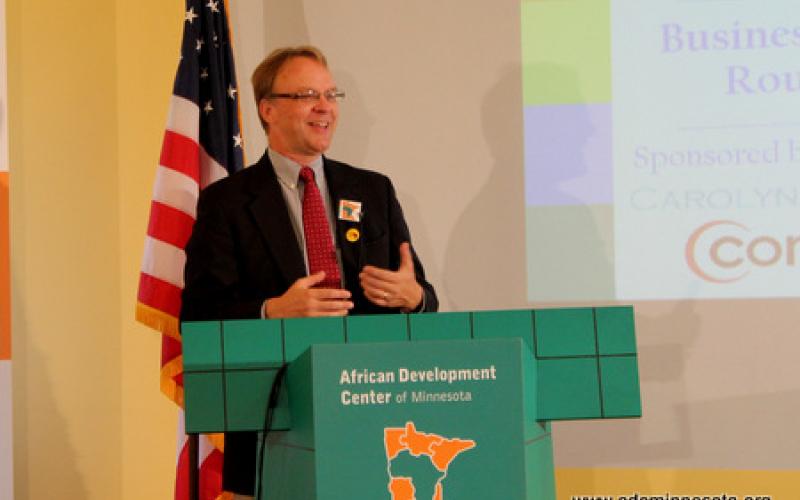 Books for Africa Executive Director Patrick Plonski speaks from the podium